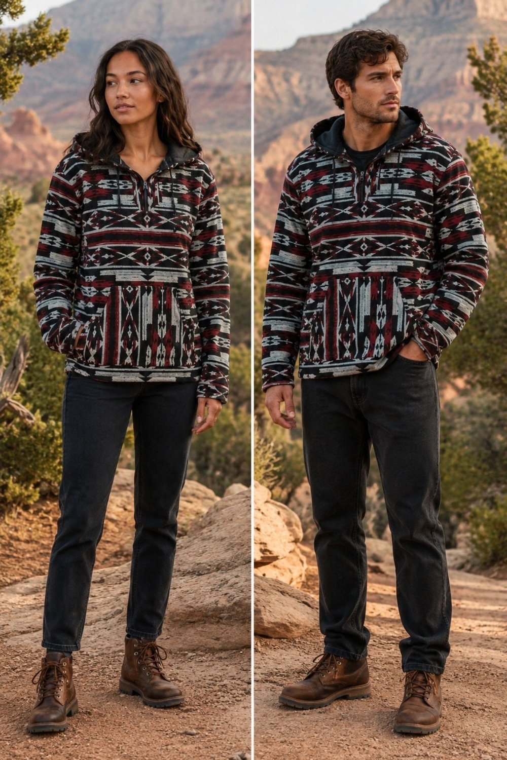 Etnik Desenli Kapüşonlu Sweatshirt