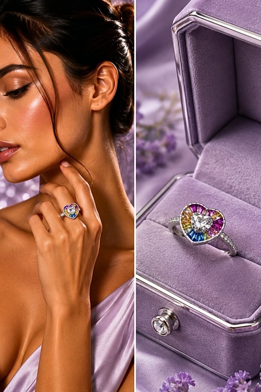 Kalp Figürlü Zirkon Pembe Kuvars Sitrin Aquamarin Yakut Rainbow Yüzük