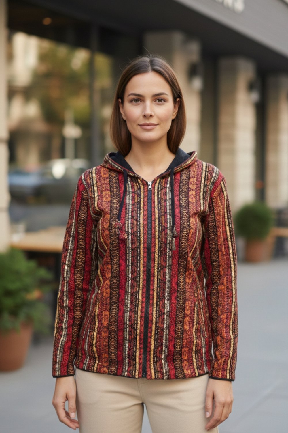 Kilim Desenli İçi Polarlı Mont 