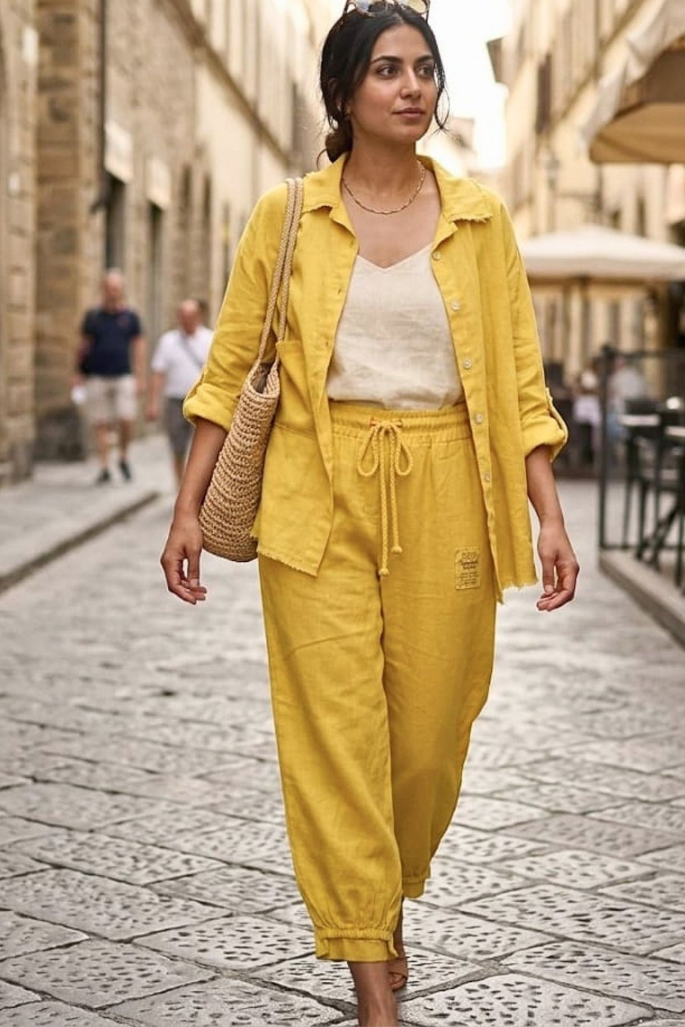 Oversize Limon Sarısı Keten Takım