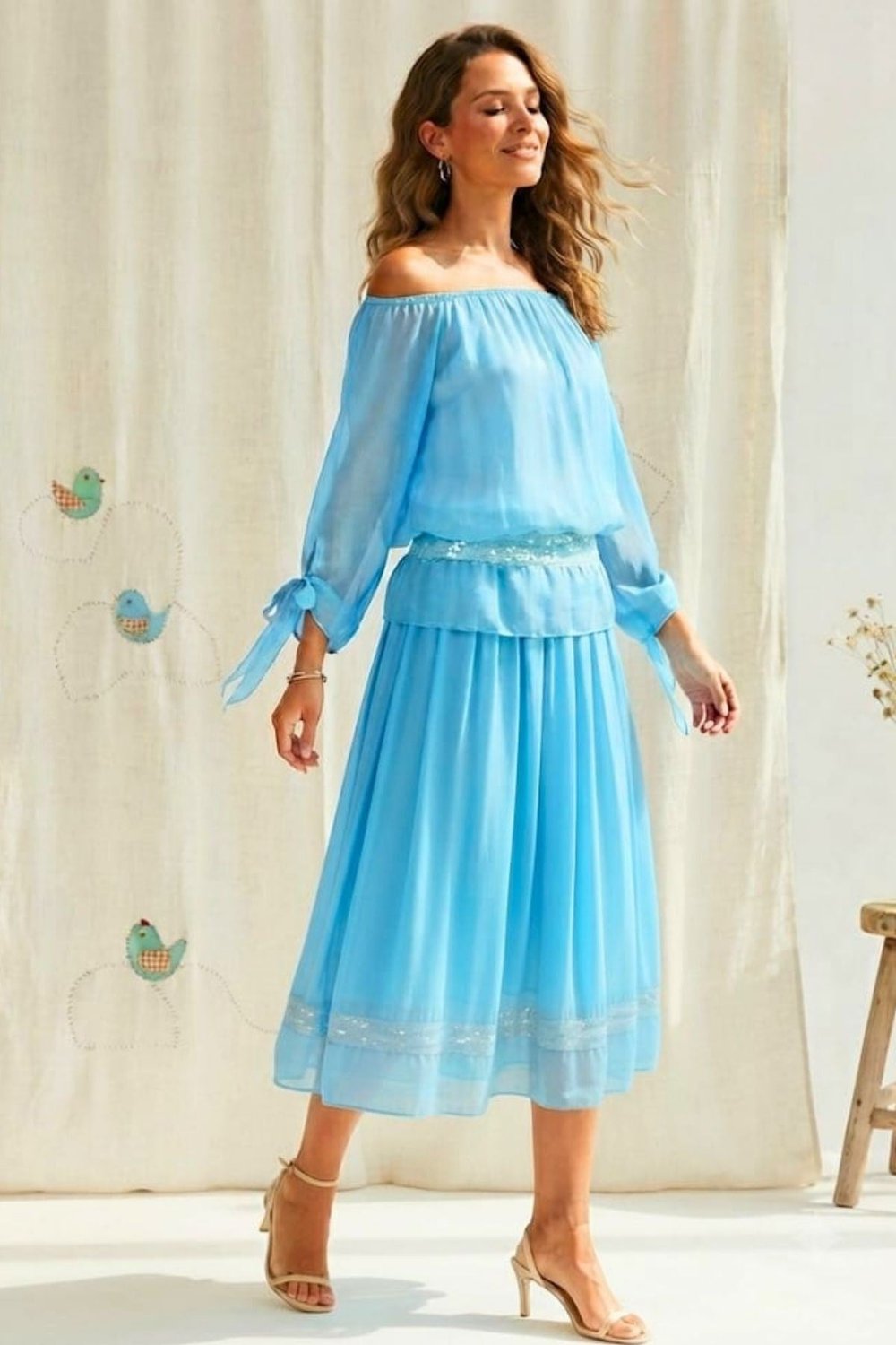 Payet Detaylı İpek Bluz Etek