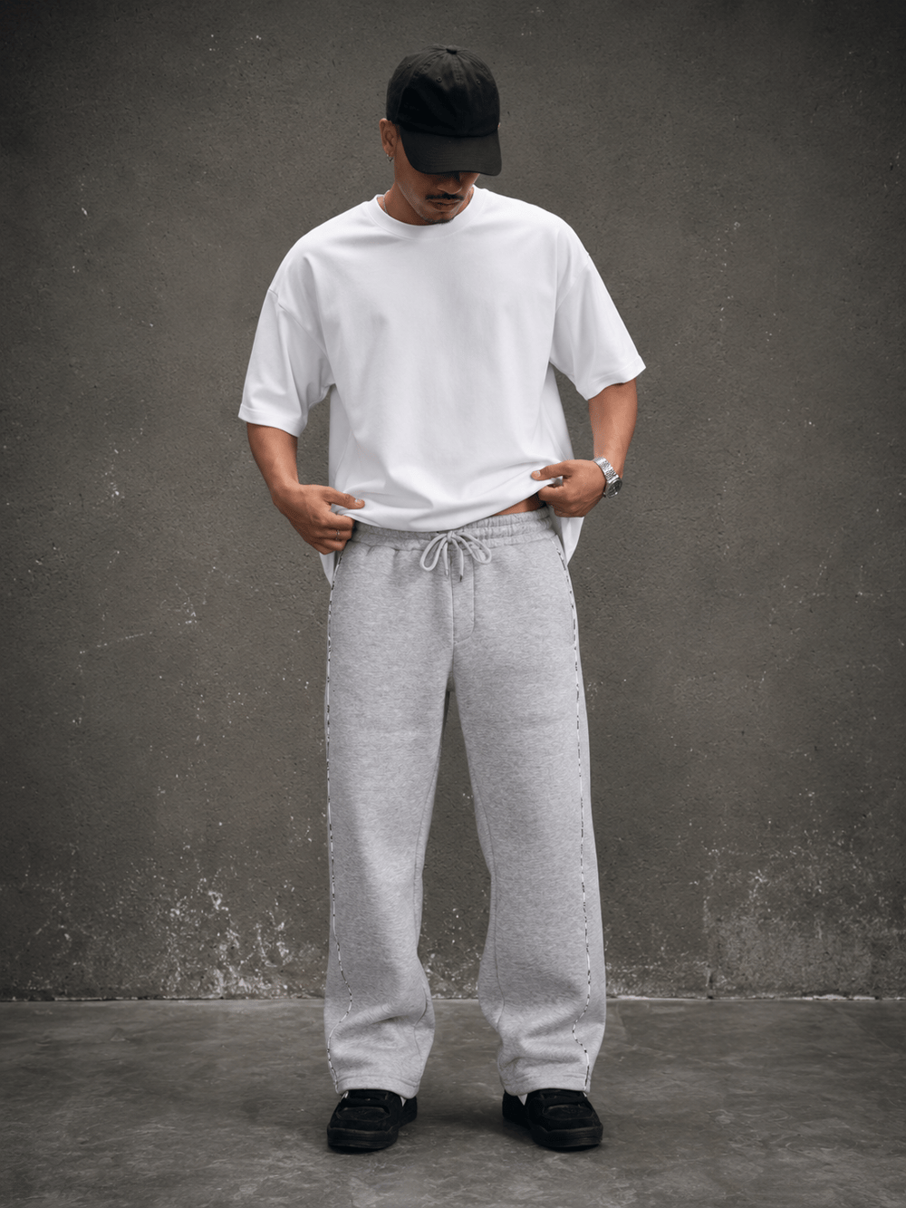 ÇİFT BİYELİ ŞARDONLU BAGGY EŞOFMAN ALTI GRİ