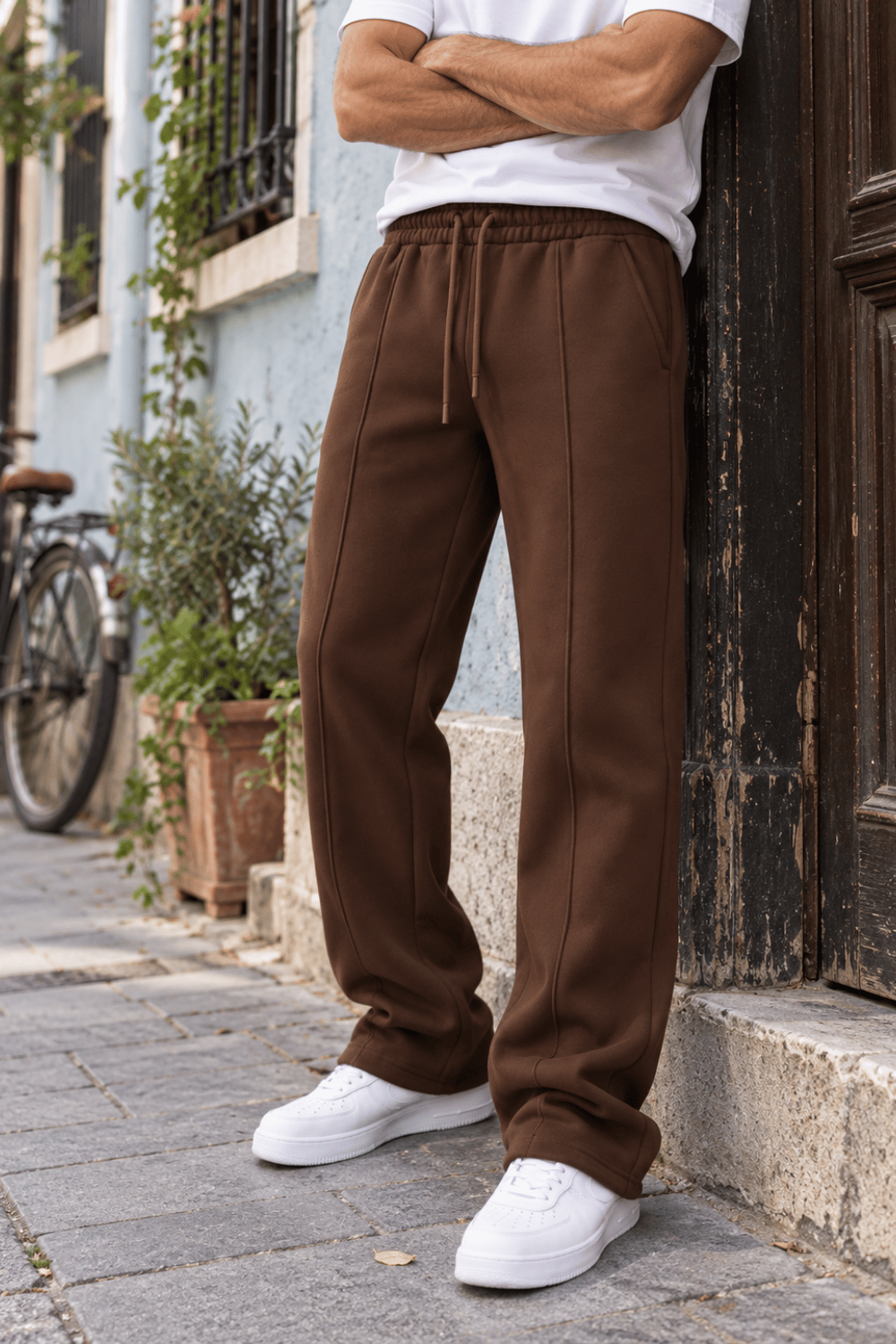 ÖN PARÇALI ŞARDONLU BAGGY EŞOFMAN ALTI KAHVE