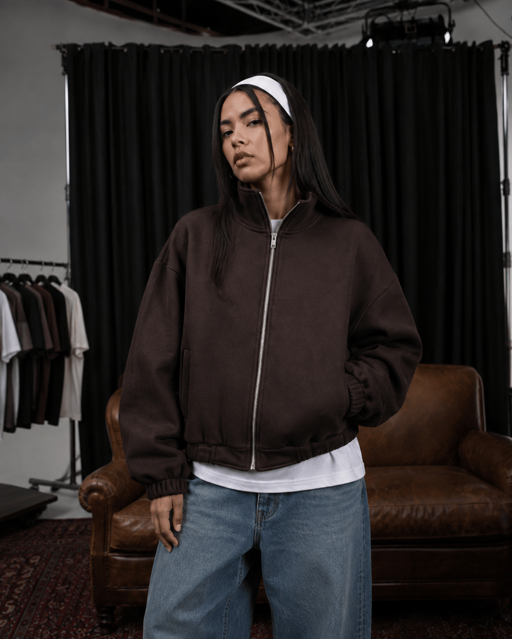 PANDA FABRIC CROPPED BOXY FİT BOMBER KAHVE