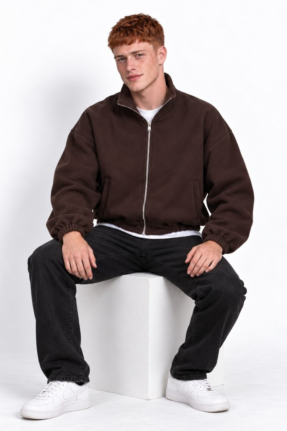 PANDA FABRIC CROPPED BOXY FİT BOMBER KAHVE