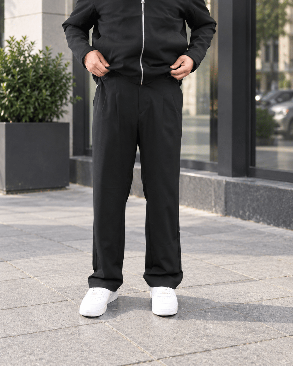 PİLE DETAYLI KUMAŞ BAGGY SİYAH