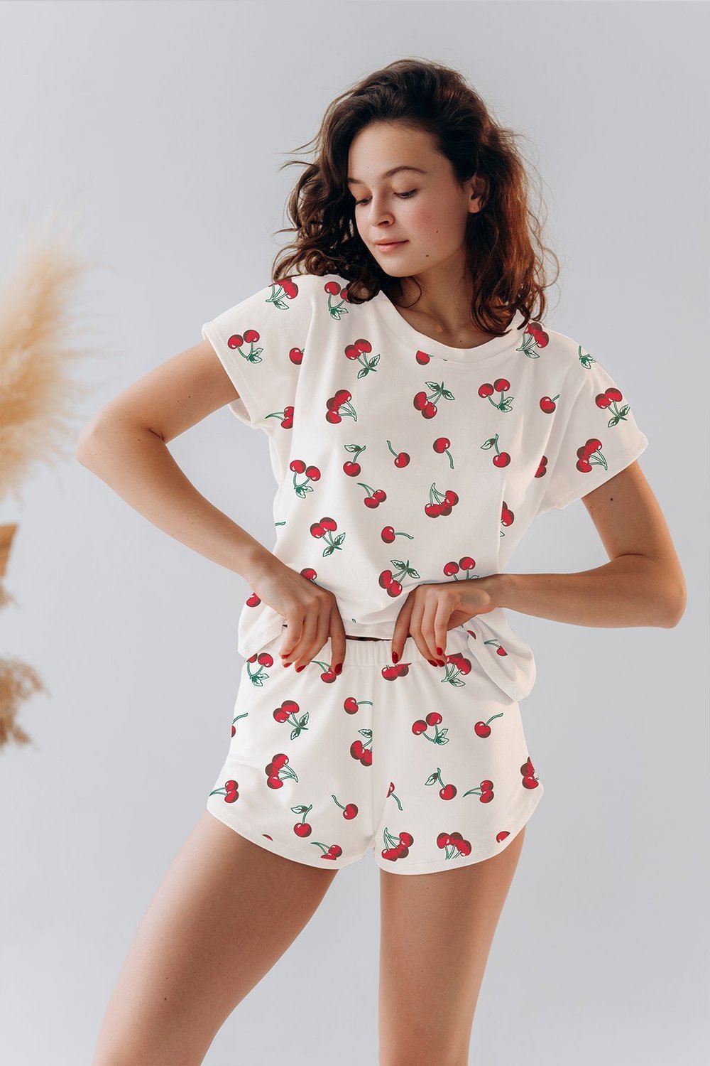 Kiraz Desenli Süpersoft Pijama Takımı L-XL