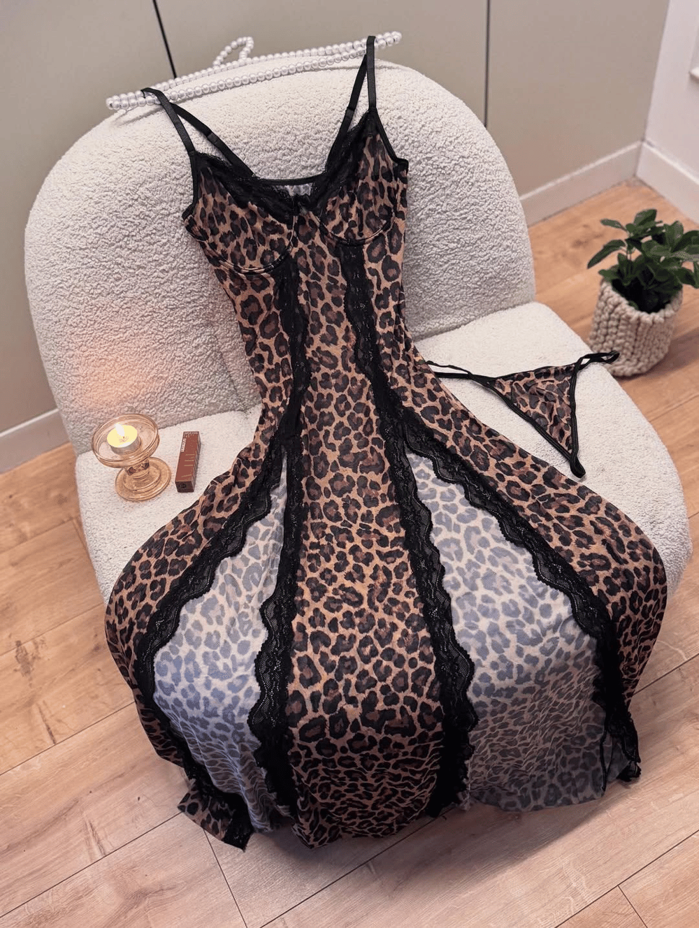Vahşi Zarafet Leopar Dantel Tanga Hediyeli Set