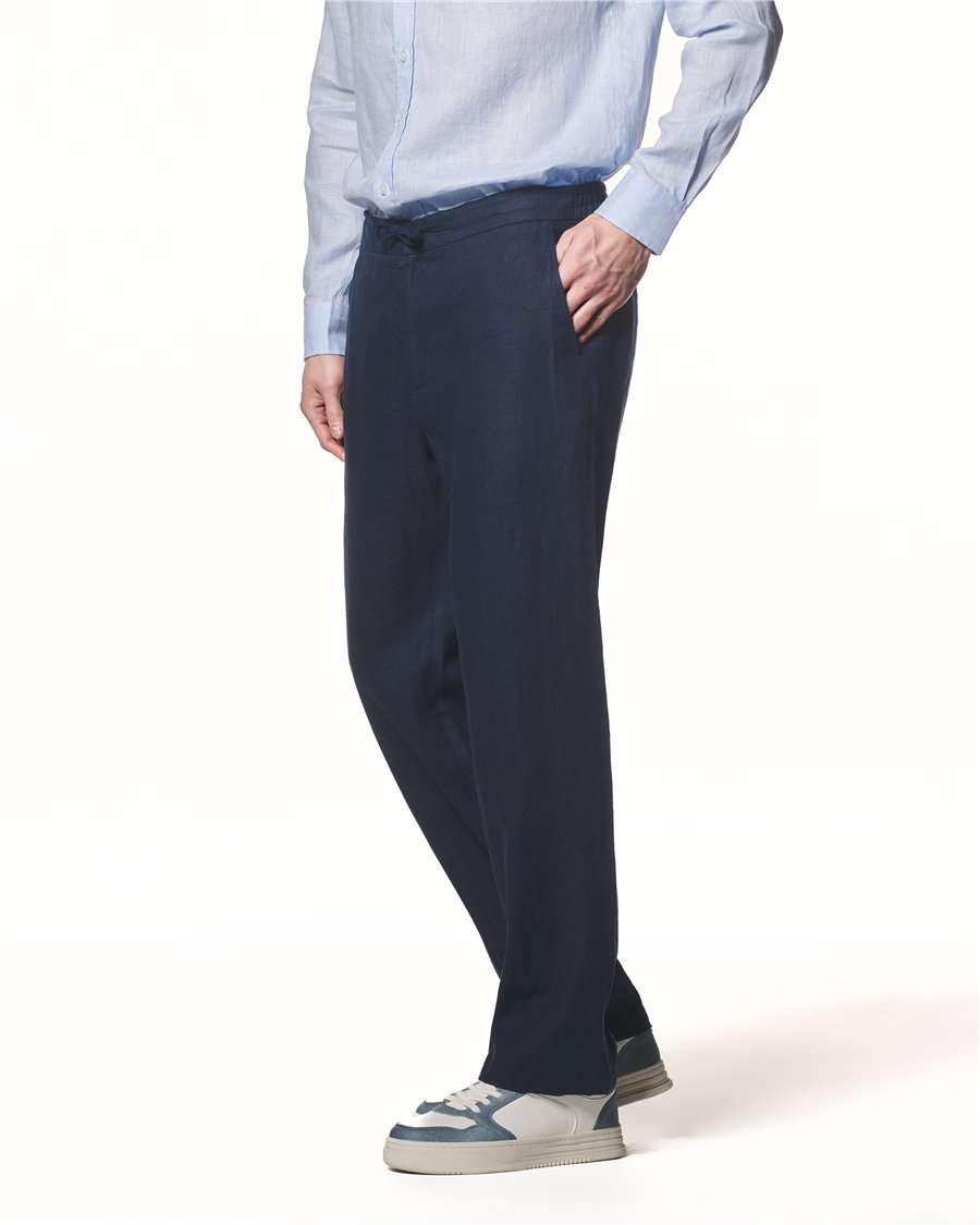%100 Keten Beli Lastikli Pantolon