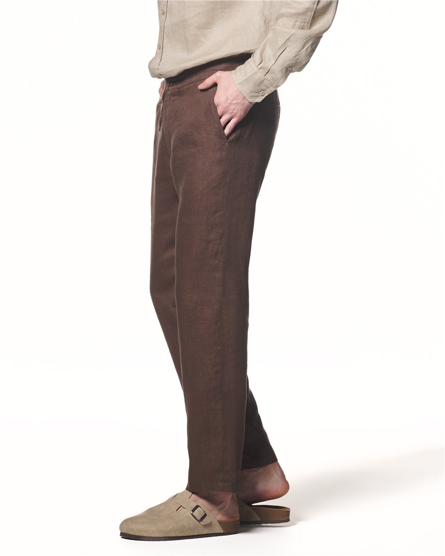 %100 Keten Beli Lastikli Pantolon