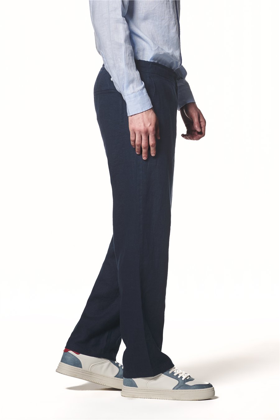 %100 Keten Beli Lastikli Pantolon