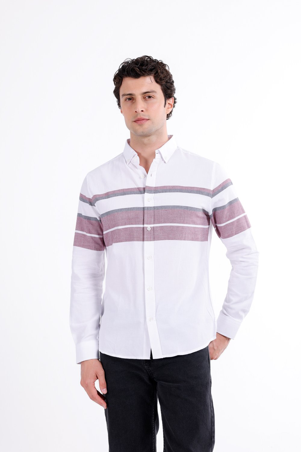 Regular Fit Uzun Kollu Çizgi Detaylı Gömlek