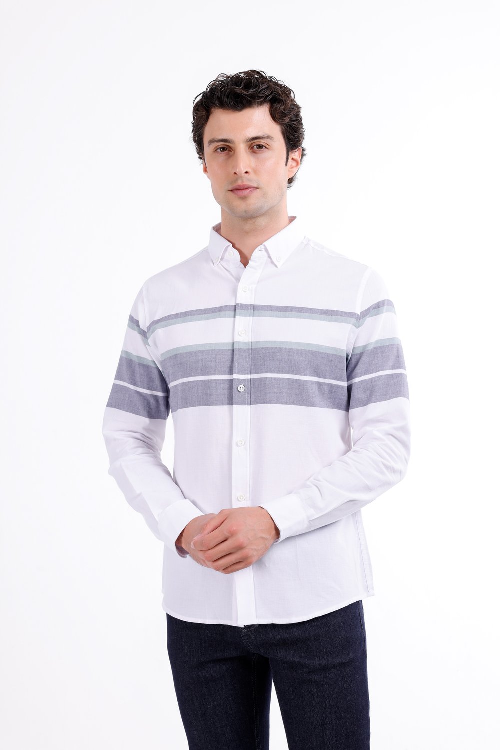 Regular Fit Uzun Kollu Çizgi Detaylı Gömlek