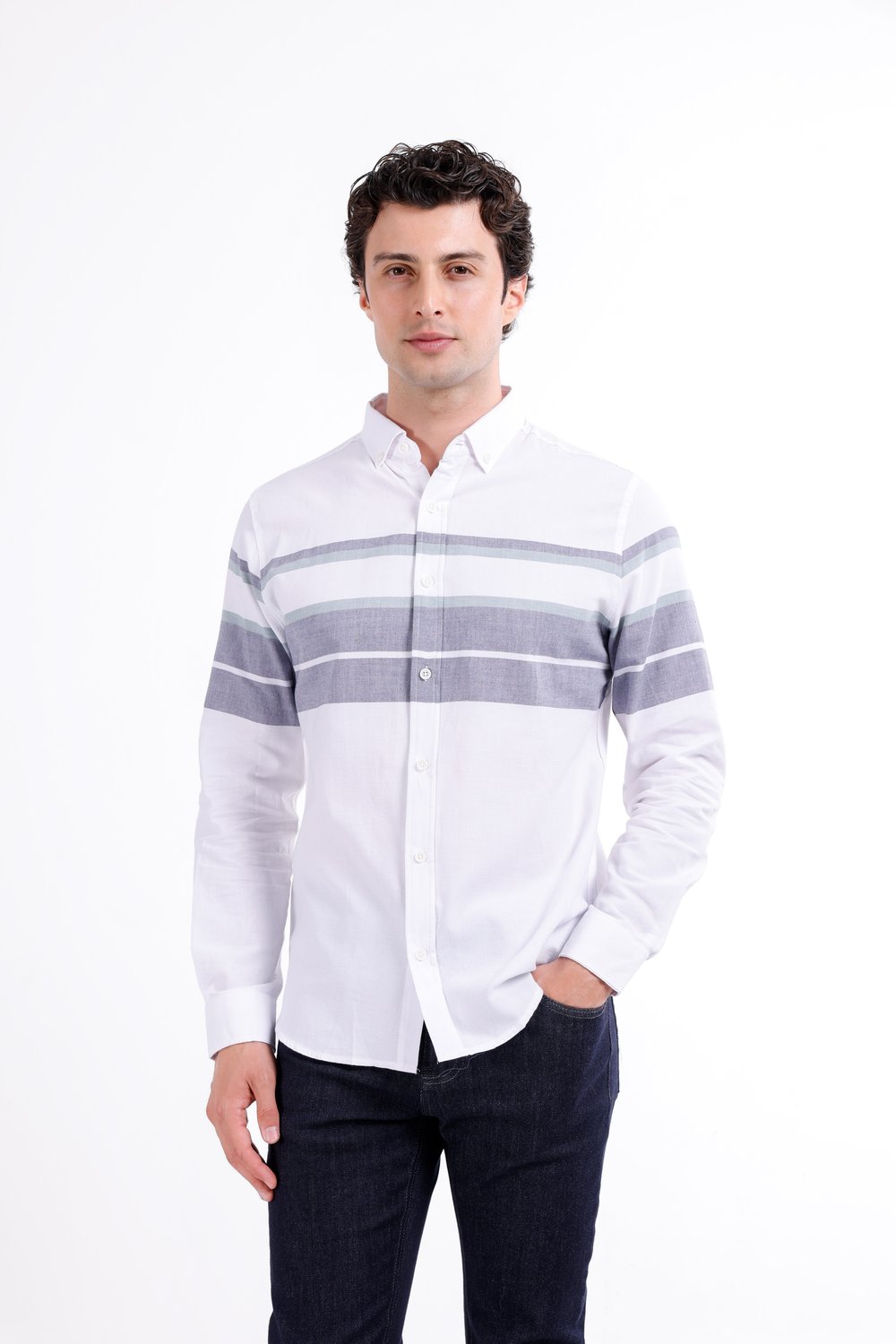 Regular Fit Uzun Kollu Çizgi Detaylı Gömlek
