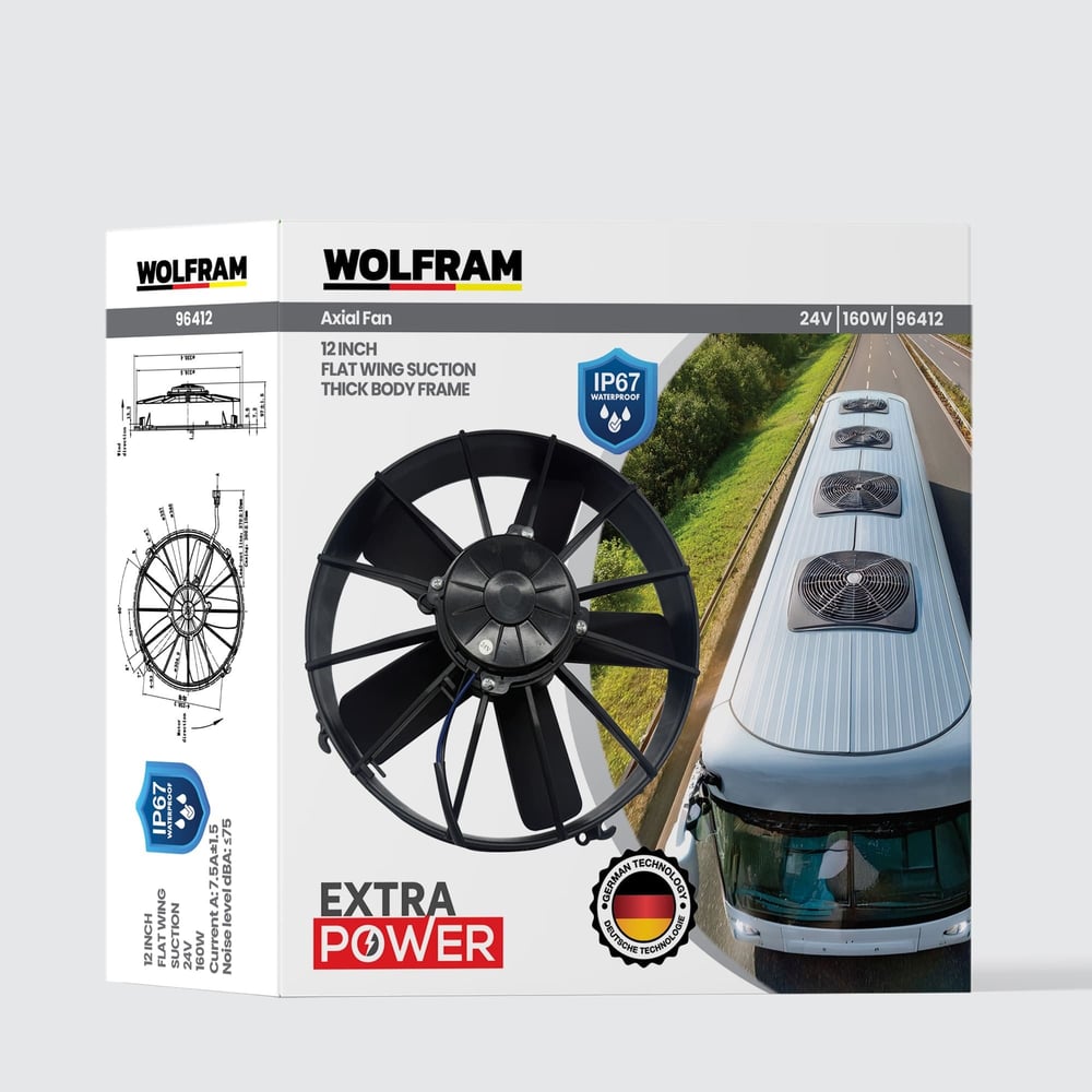 AXİAL FAN 12 İNCH 5 DÜZ KANAT IP67 MİKSER İÇİN KALIN KASNAK WOLFRAM 96412