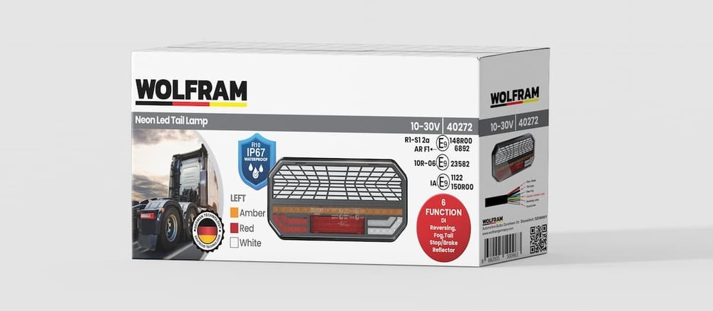 Led 6 Fonksiyonlu Arka Stop Lambası Kırmızı-Amber-Beyaz 10-30V E9 Belgeli Sol - WOLFRAM 40272