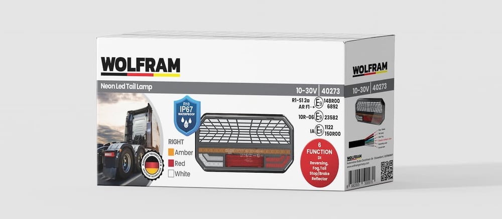 Led 6 Fonksiyonlu Arka Stop Lambası Kırmızı-Amber-Beyaz 10-30V E9 Belgeli Sağ - WOLFRAM 40273