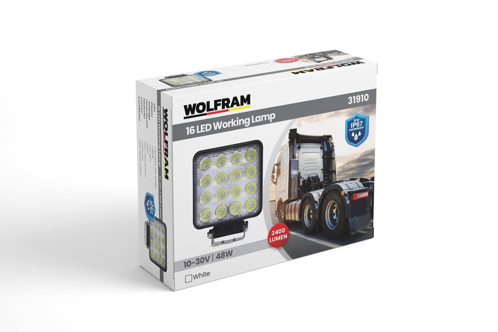 LED Kare Çalışma Lambası 16 LED 12/24V E-Belgeli 48W 31910