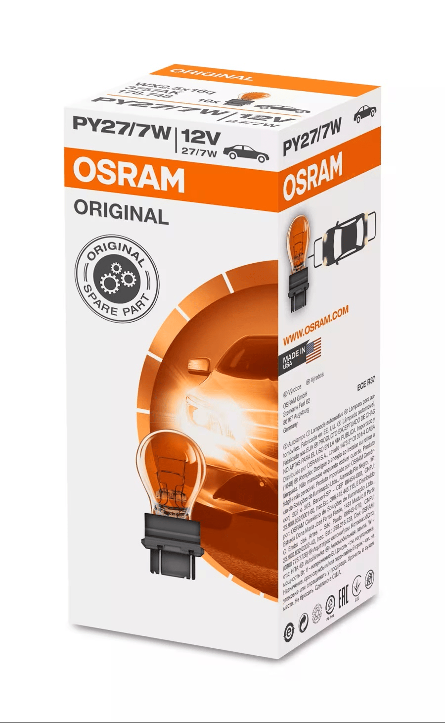 OSRAM 12V 27/7W Plastik Duylu Ampül Serisi PY27/7W AMBER 3757AK