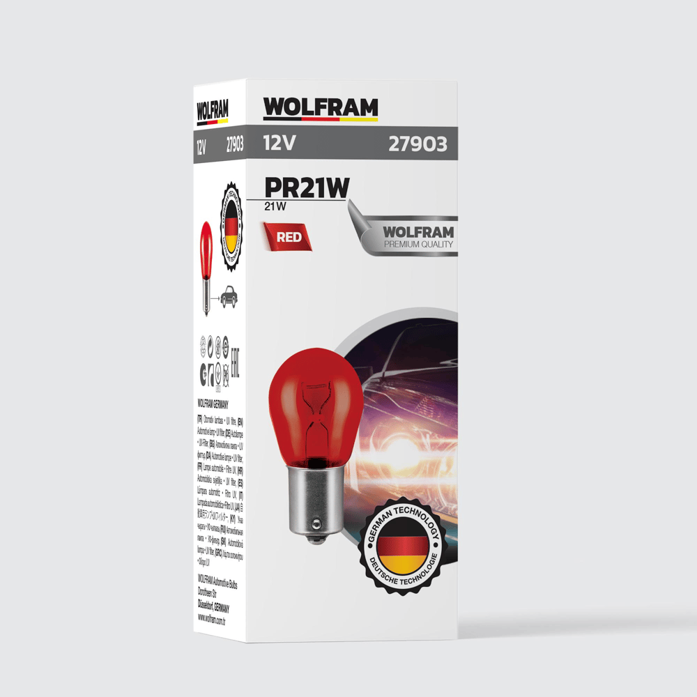 PR21W Ampul 93 Yan Tırnak Kırmızı 12V 21W (10 Adet) - WOLFRAM 27903
