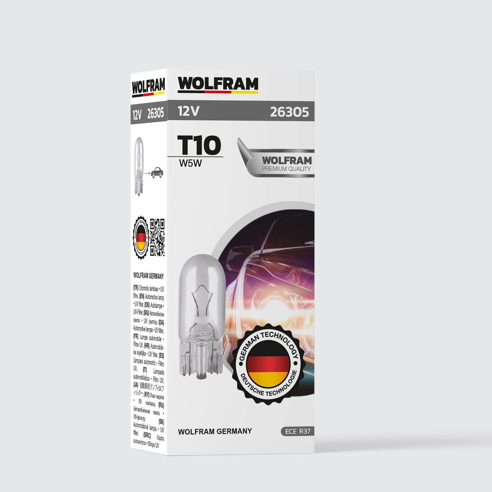 T10 Ampul T10 Orta Dipsiz Ampul 12V 5W (10 Adet) - WOLFRAM 26305