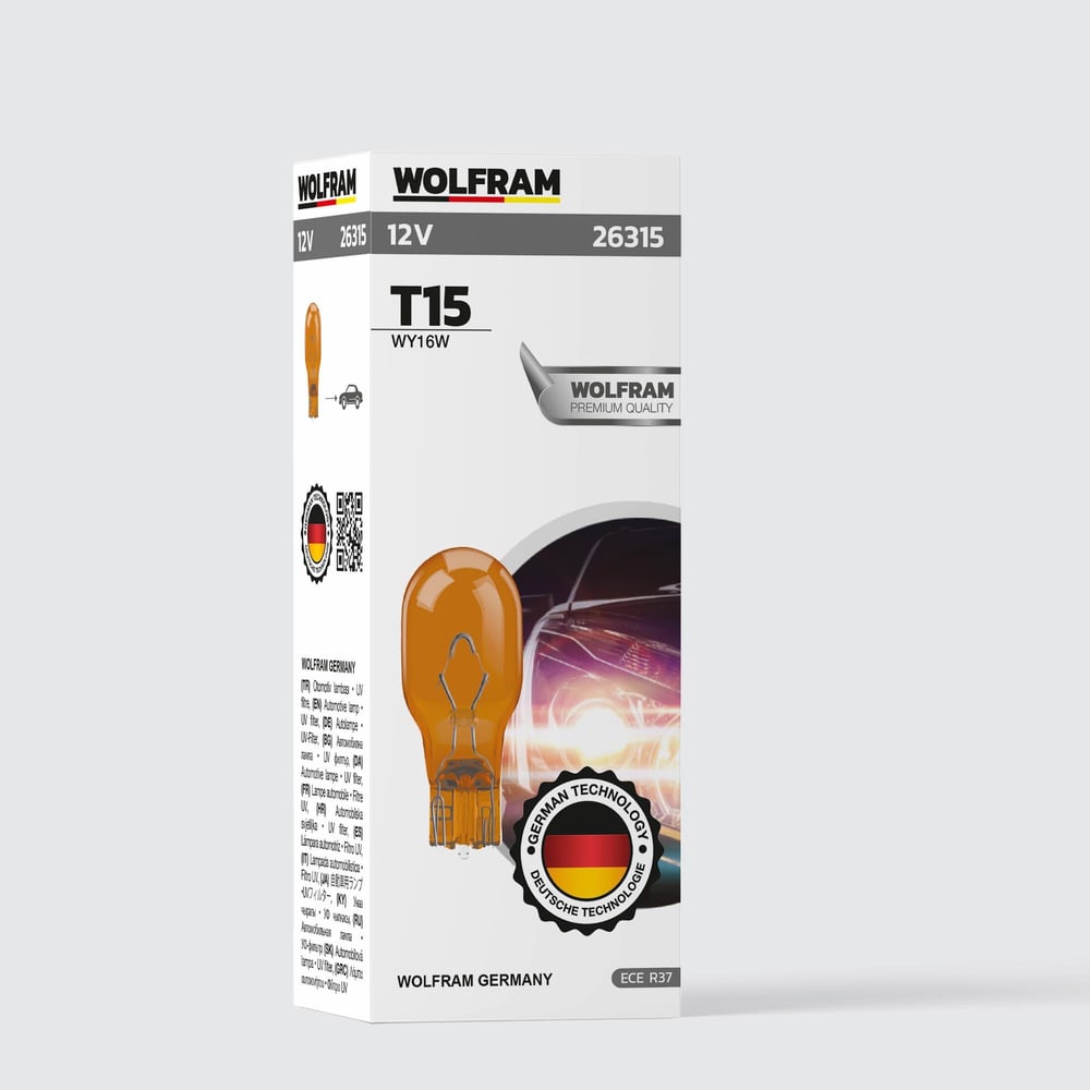 T15 Ampul T15 Büyük Dipsiz Sarı Ampul 12V 16W (10 Adet) - WOLFRAM 26315