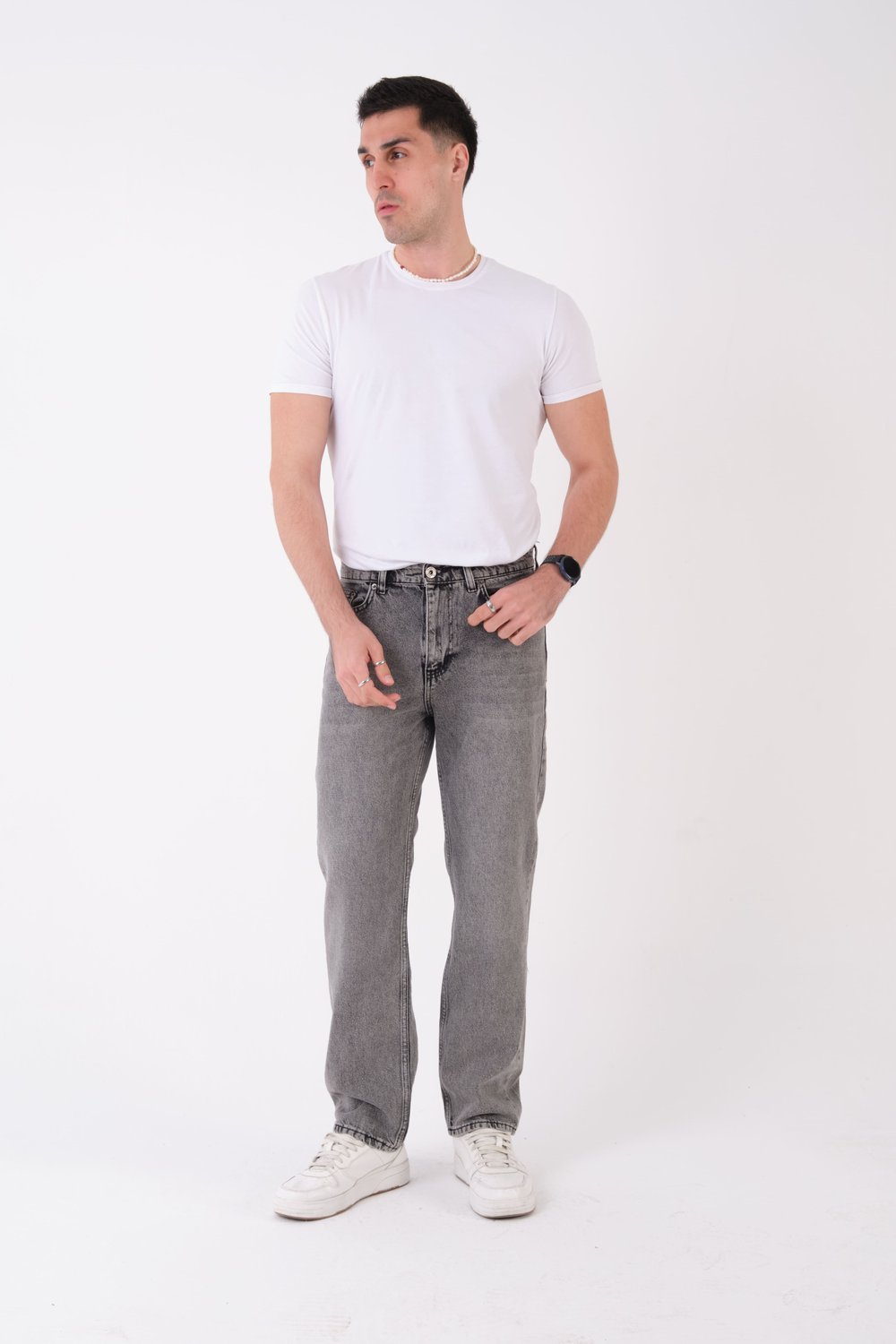 Erkek Antrasit Kar Yıkama Relaxed Fit Jean Pantolon Bol Paça Kot Pantolon