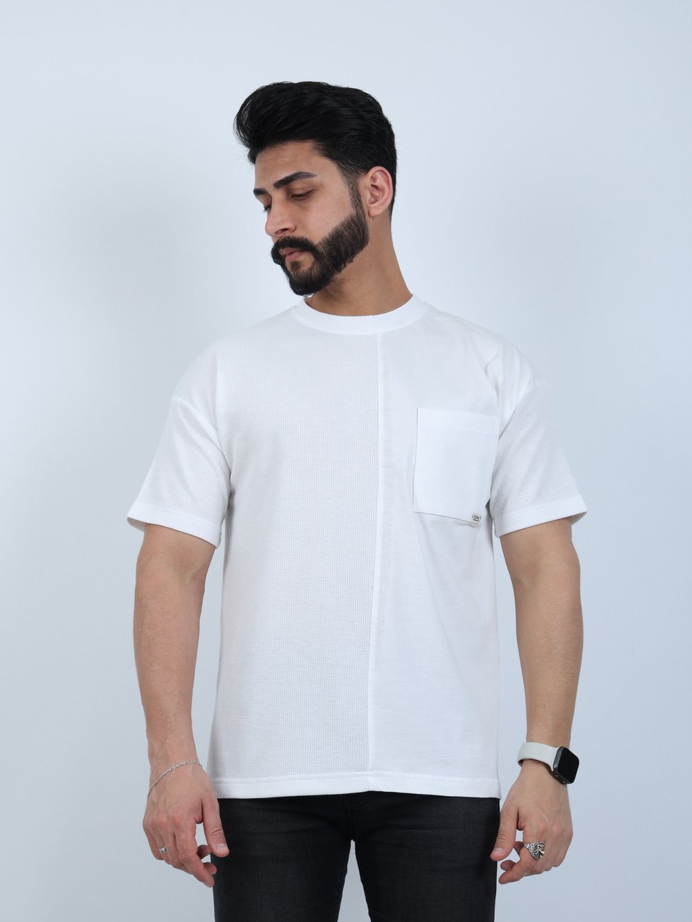 Erkek Bisiklet Yaka Cepli Oversize Tişört