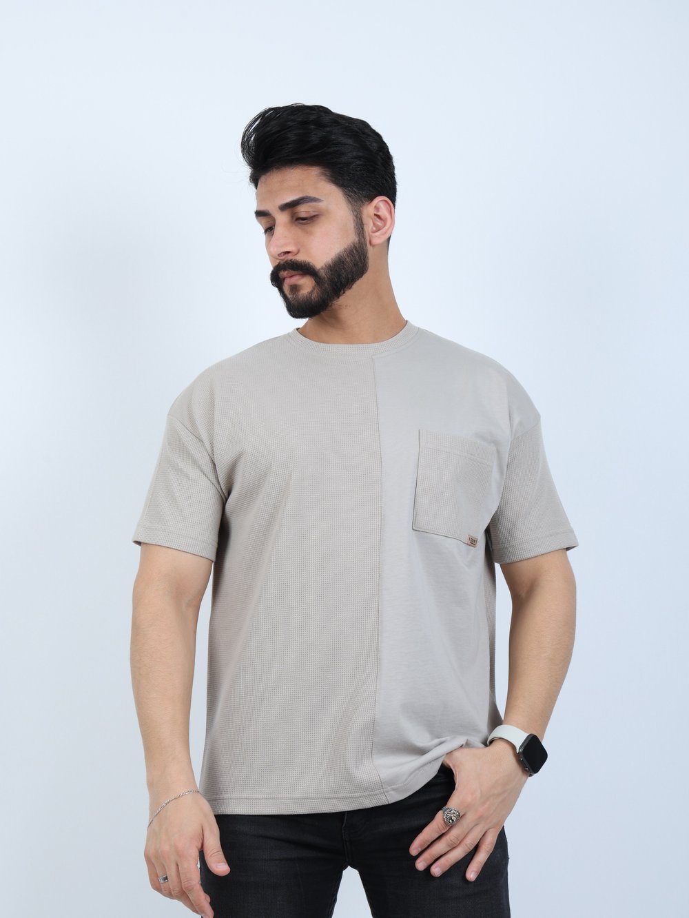 Erkek Bisiklet Yaka Cepli Oversize Tişört