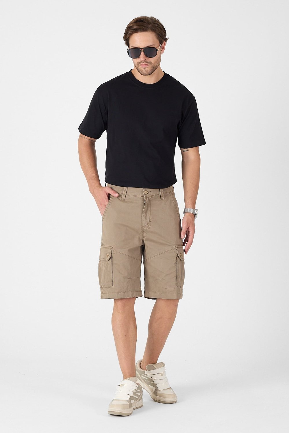Erkek Regular Fit Kargo Cepli Şort Kapri