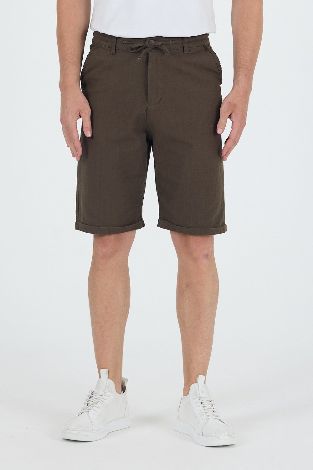 Erkek Slim Fit Keten Chino Şort