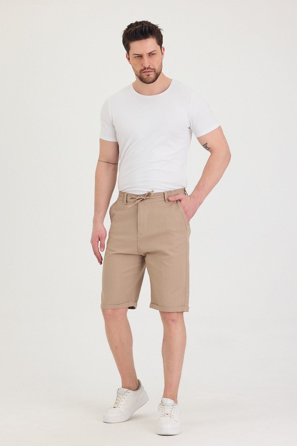 Erkek Slim Fit Keten Chino Şort