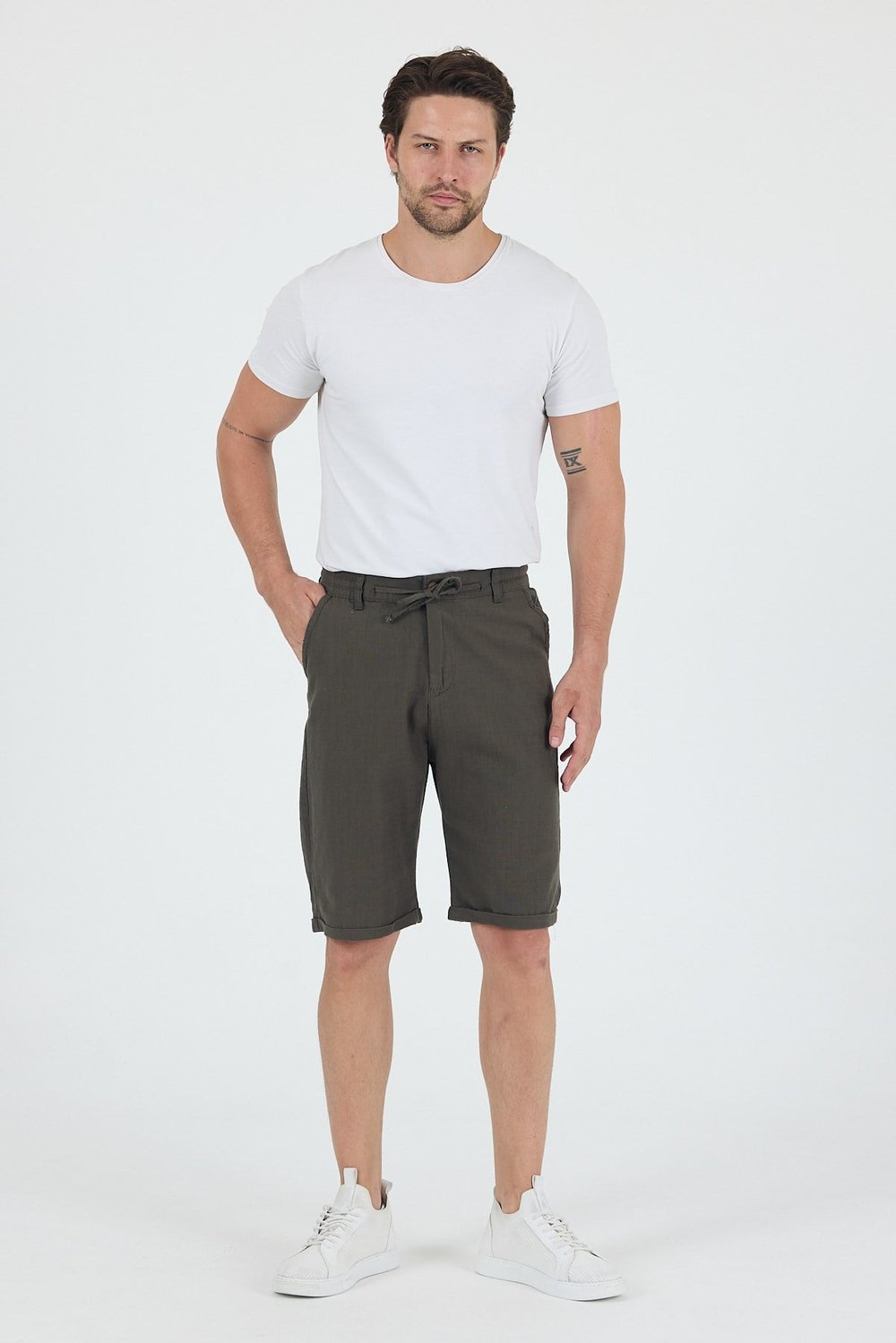 Erkek Slim Fit Keten Chino Şort