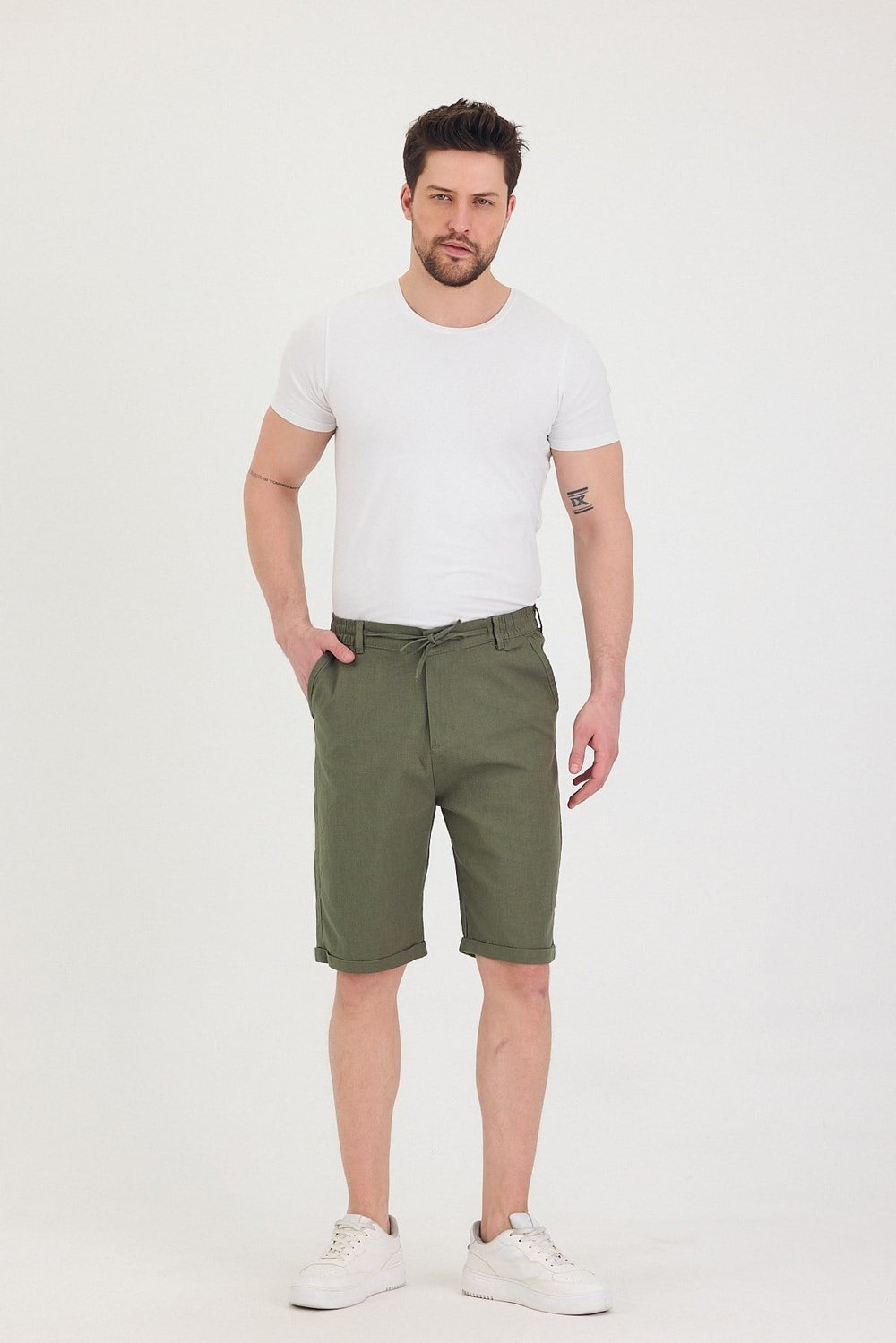 Erkek Slim Fit Keten Chino Şort