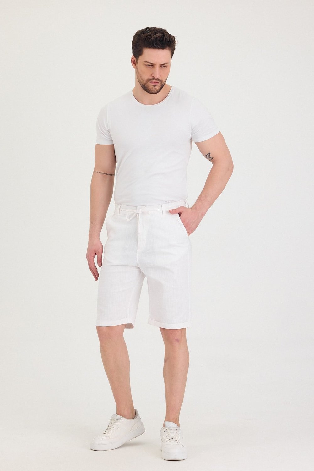 Erkek Slim Fit Keten Chino Şort