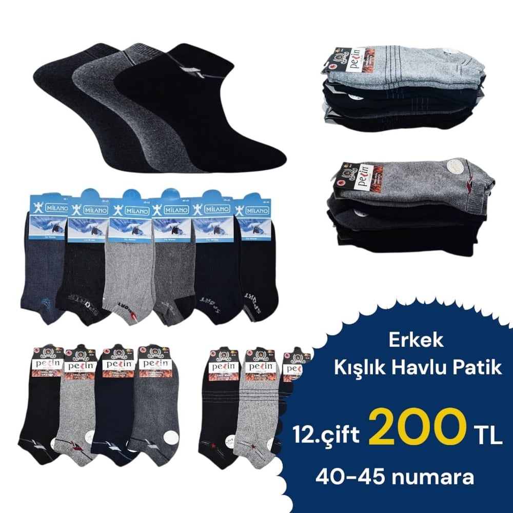 12 Çift Erkek Kışlık Patik Çorap 