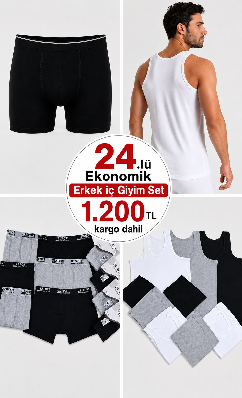 24.Parça Erkek iç Giyim Set
