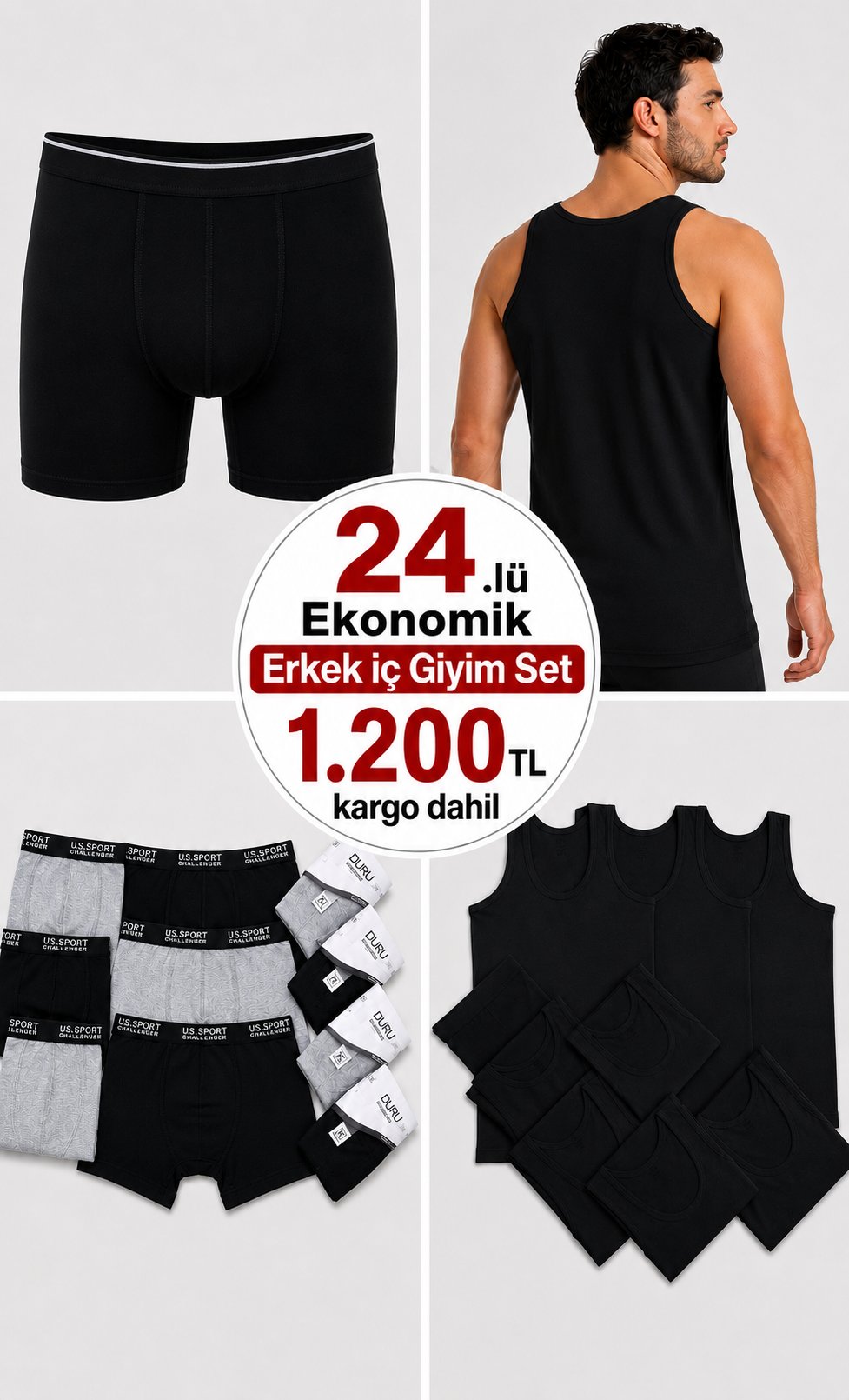 24 parça Erkek iç Giyim Set Siyah