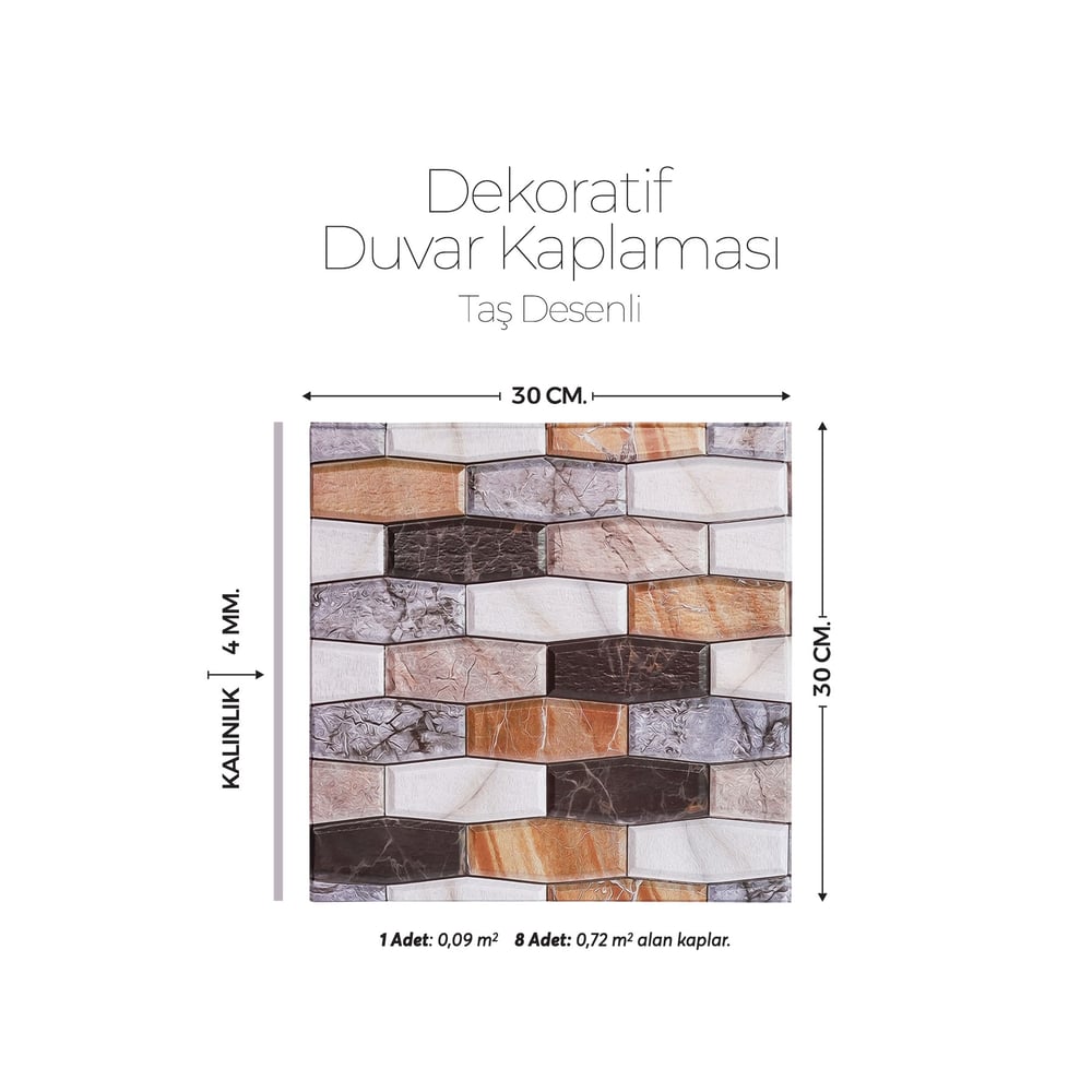30X30 cm Kendinden Yapışkanlı Duvar,banyo,tezgah Arası Kaplama Kahve Taş Desen