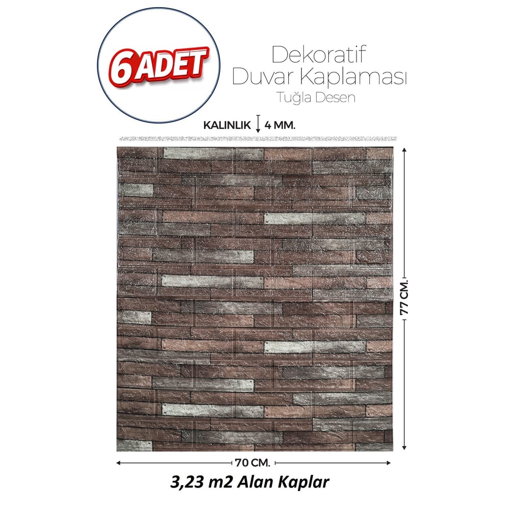 Brano 70X77 cm Kendinden Yapışkanlı Kabartmalı, Koyu Kahve Kiremit Desenli duvar kaplama