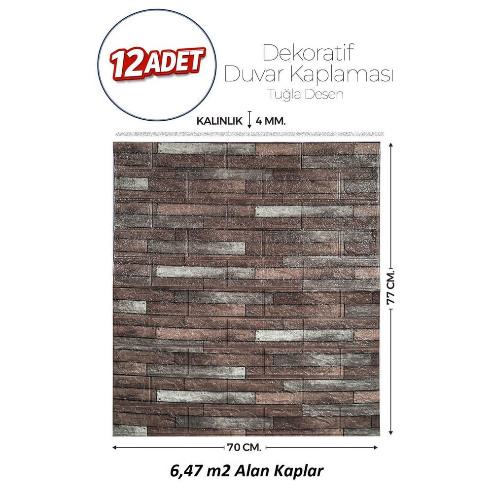 Brano 70X77 cm Kendinden Yapışkanlı Kabartmalı, Koyu Kahve Kiremit Desenli duvar kaplama