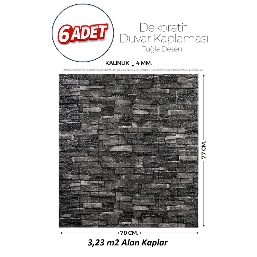 Brano 70X77 cm Kendinden Yapışkanlı Kabartmalı, Gri Kiremit Desenli duvar kaplama