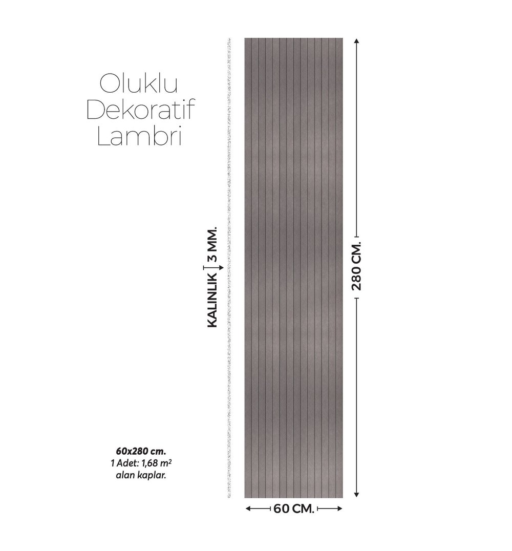 Brano Antrasit Desenli Duvar Lambiri 60x280 Cm-Kendinden Yapışkanlı