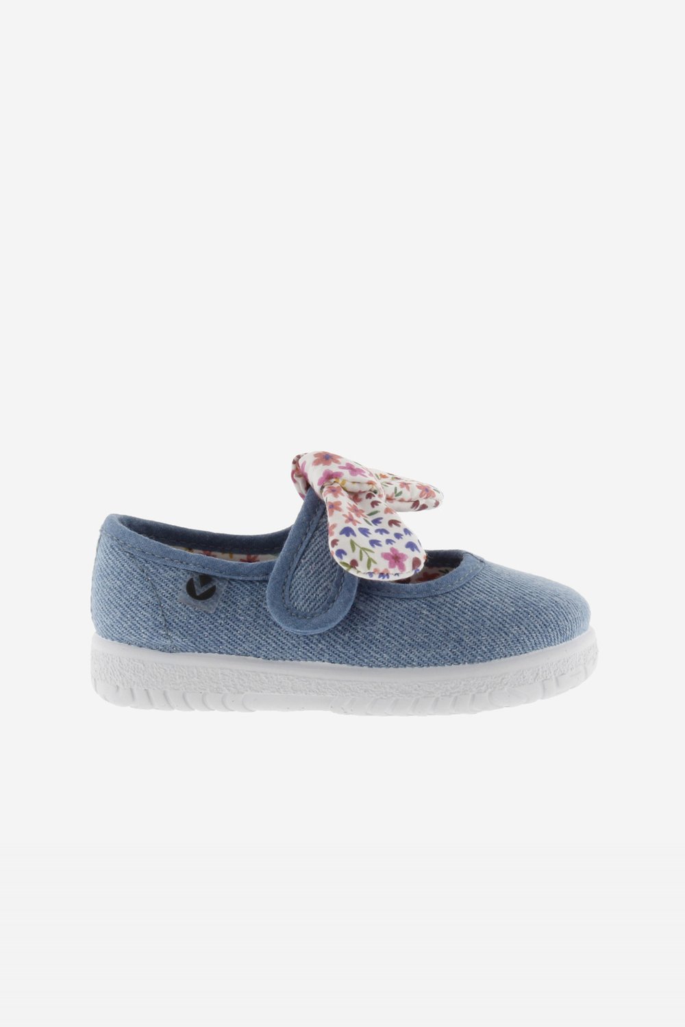 Victoria Ojalá Jeans Pañuelo Flo Kız Bebek Kurdelası Çiçek Desenli Mavi Ayakkabı