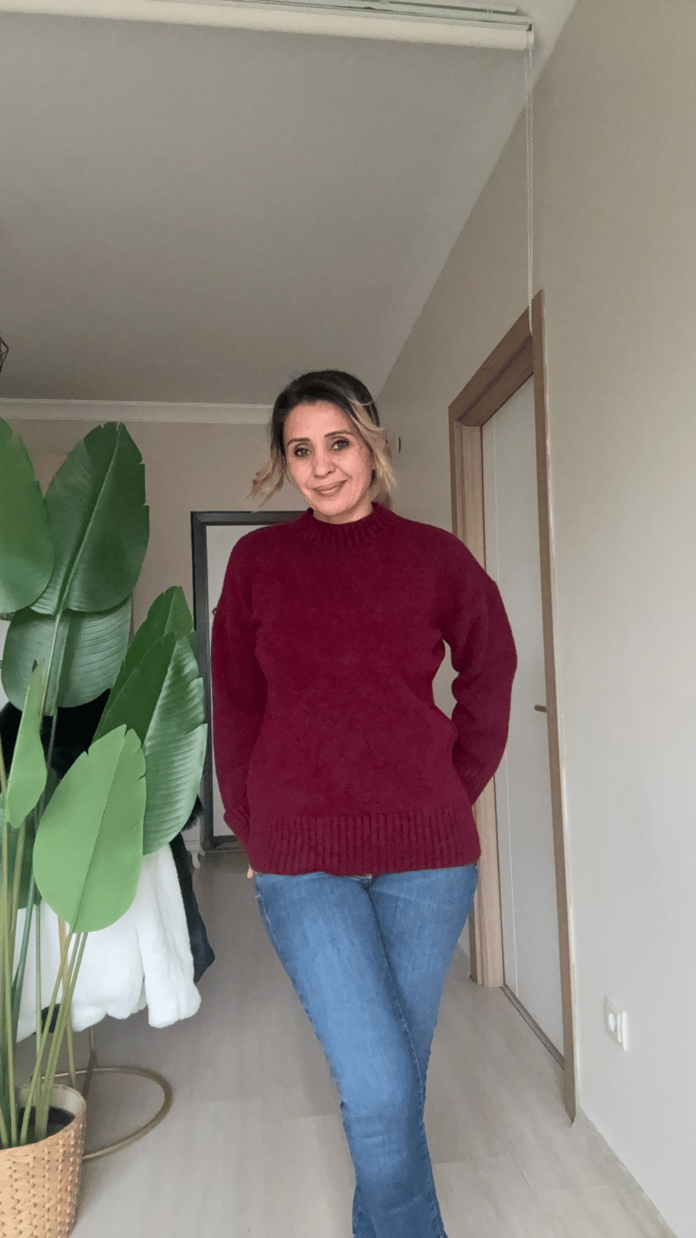 Bordo Yarım Balıkçı Triko Kazak