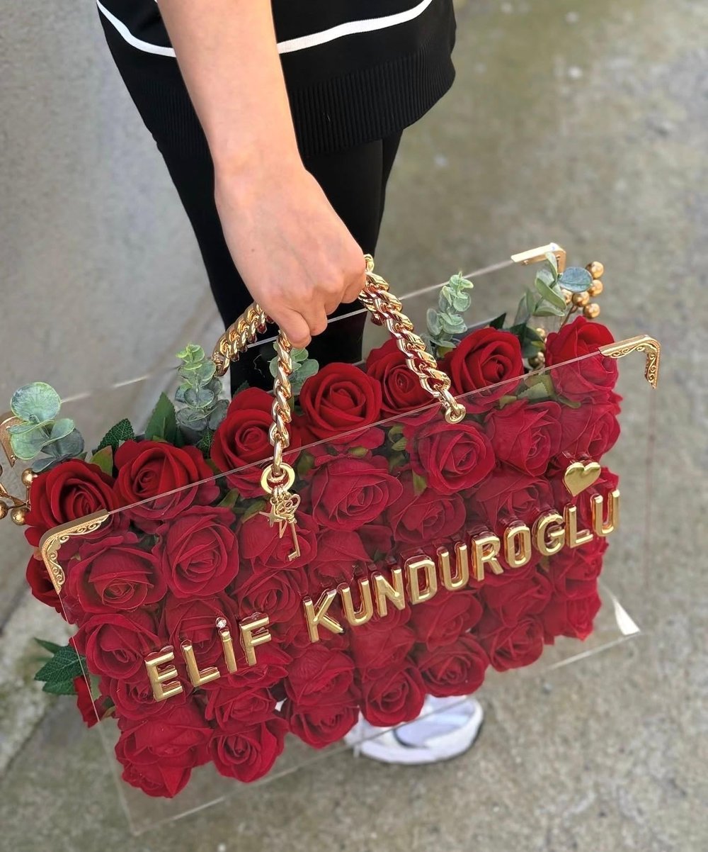 İsimli Çiçek Çantası (ÇİFT İSİMLİ)
