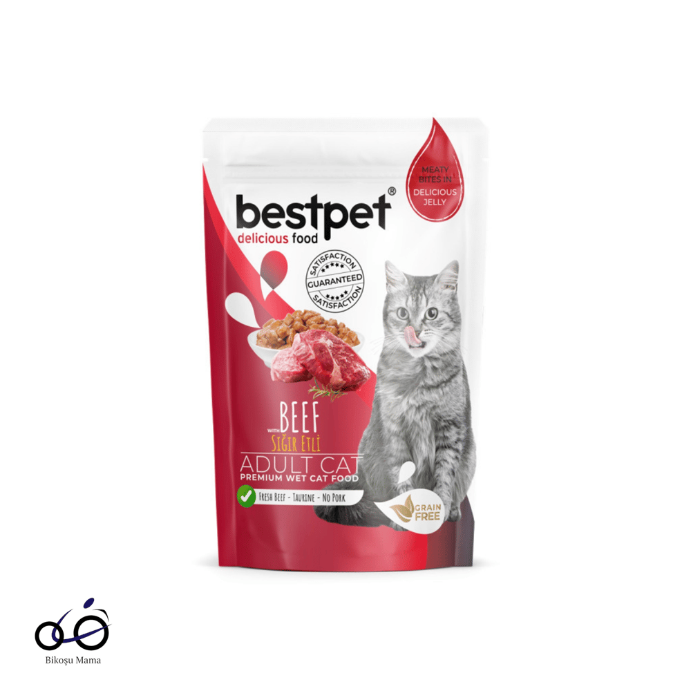 Bestpet Jöle İçinde Sığır Parça Etli Tahılsız Yetişkin Kedi Yaş Maması 85gr