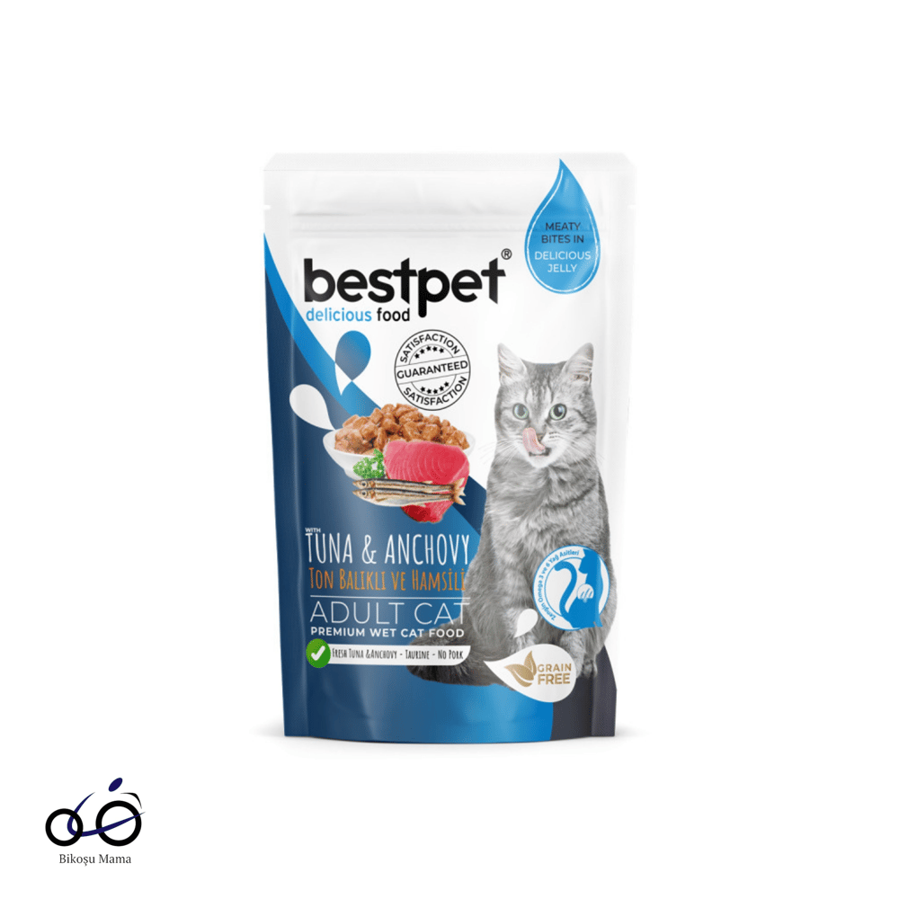 Bestpet Jöle İçinde Ton Balığı Ve Hamsi Parça Etli Tahılsız Yetişkin Kedi Yaş Maması 85gr