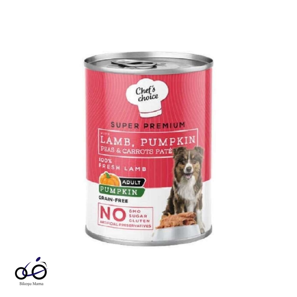 Chefs Choice Hipoalerjenik, Kuzu Etli, Balkabaklı, Bezelyeli Ve Havuçlu Tahılsız Ezme Yetişkin Köpek Konservesi 400gr