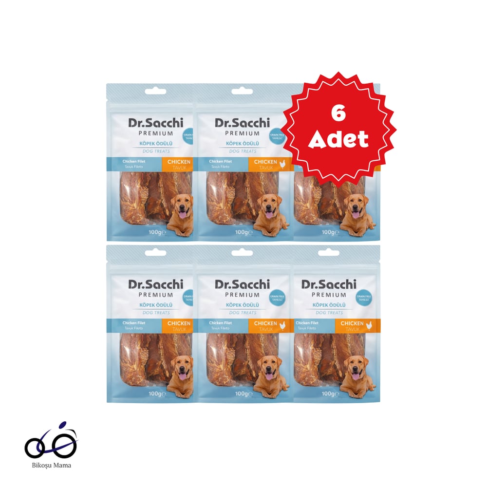  Dr.Sacchi Premium Tavuk Fileto Tahılsız Köpek Ödülü 100gr 6 Adet